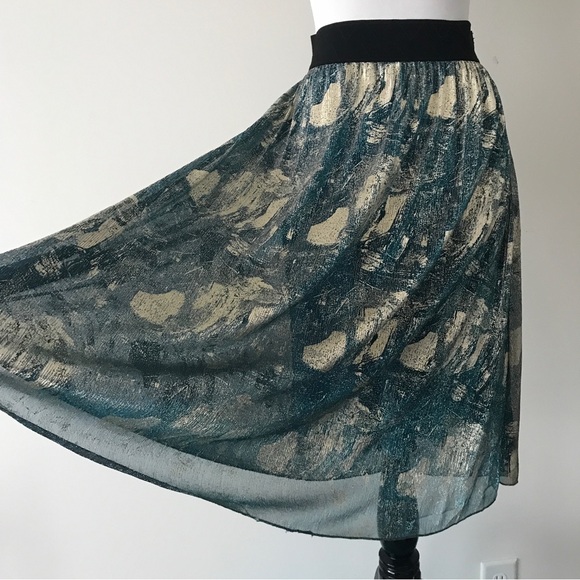 NWT LuLaRoe Lola Skirt XS Elegant Collection Dark Teal & Gold Royal Chiffon NEW - Picture 2 of 7